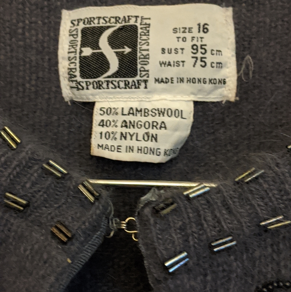 Vintage Sportscraft Lambs Wool Angora Gray Cardigan Sweater 16 - Picture 4 of 14